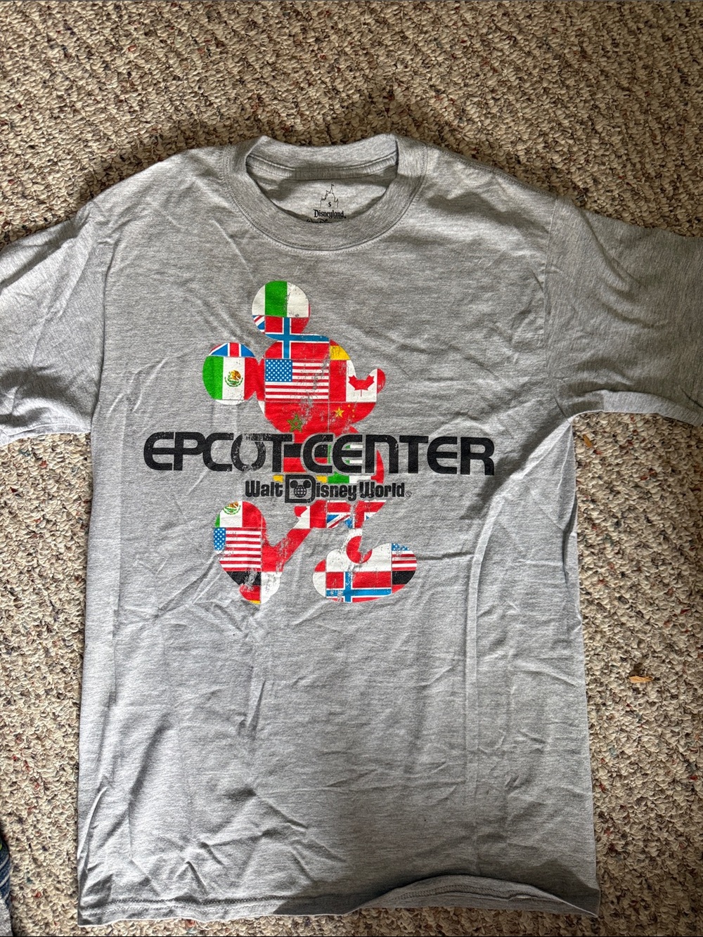 Disney Gray Epcot Center Flag Mickey Short Sleeve Tee